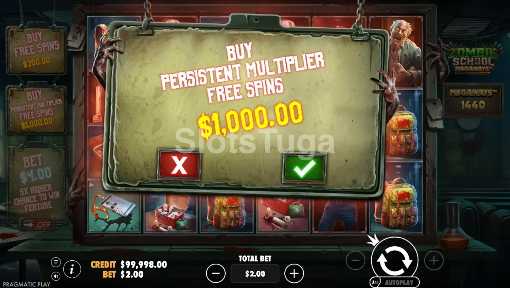 Opções de compra de bônus da Zombie School Megaways com preços e descrições